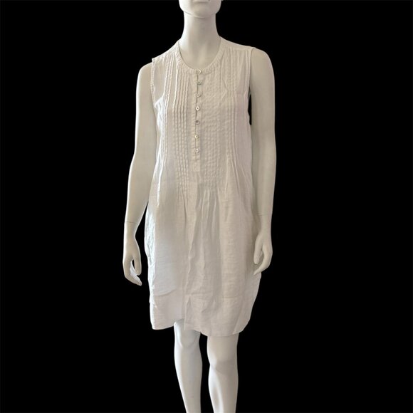 Quince European Linen Pintuck Quiet Luxury Sheath Dress Mother Of Pearl Buttons - Picture 1 of 6